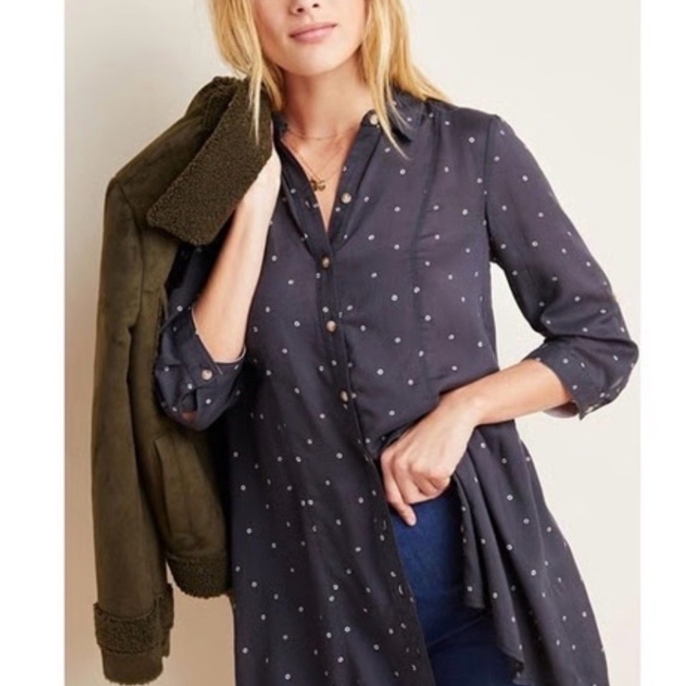 Anthropologie Maeve Polka Dot Button-Down Shirt